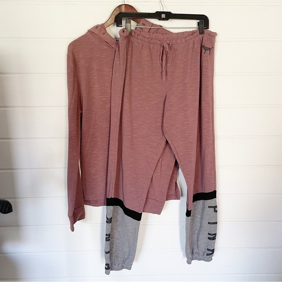 PINK Victoria’s Secret Colorblock Hoodie and Joggers Set Tracksuit Size Large - Picture 1 of 13